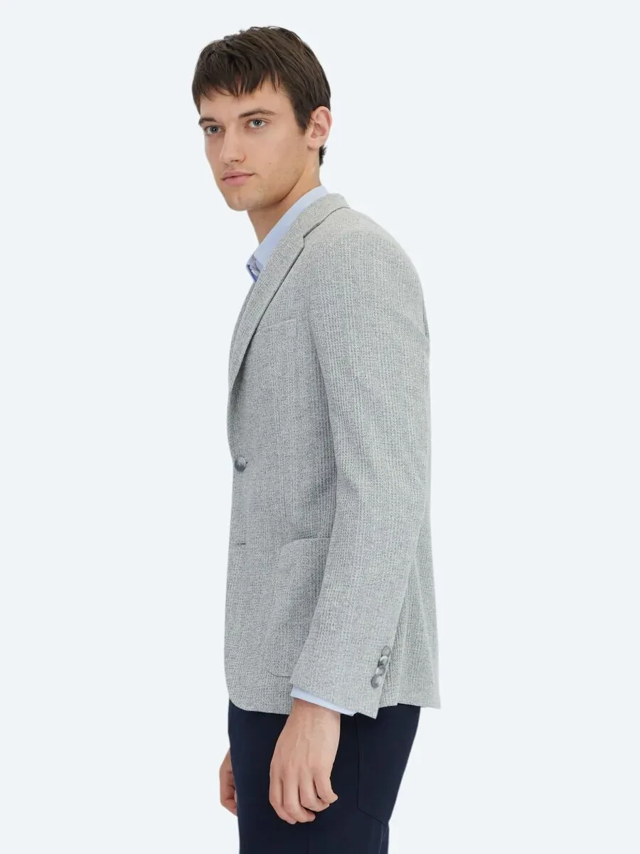 Gri Kareli Modern Fit Pamuk Karışımlı Örme Ceket - 3