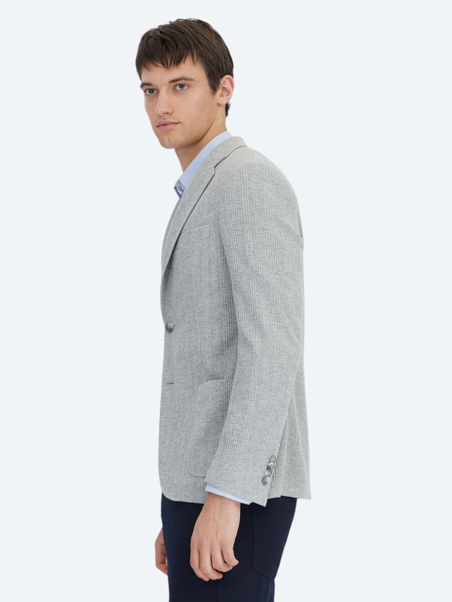 Gri Kareli Modern Fit Pamuk Karışımlı Örme Ceket - 3