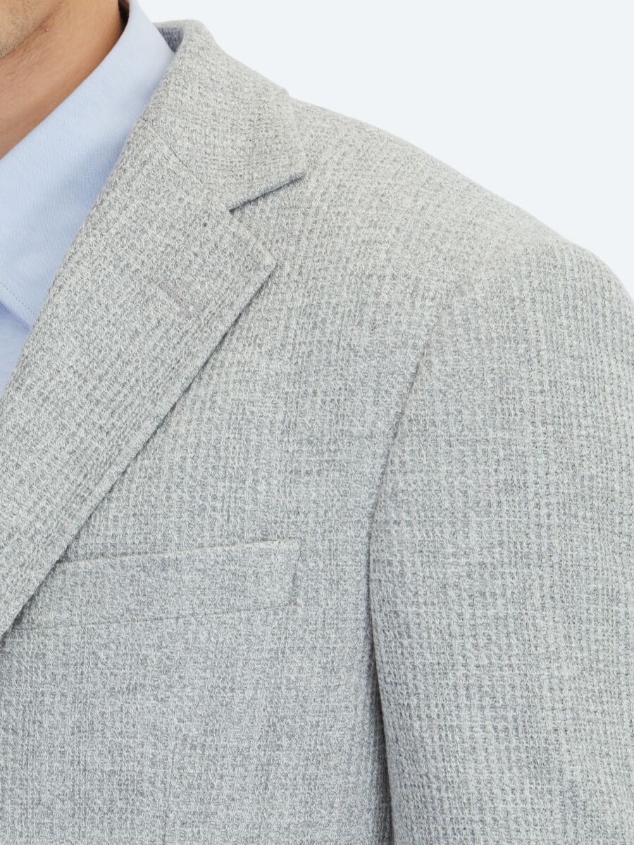 Gri Kareli Modern Fit Pamuk Karışımlı Örme Ceket - 5