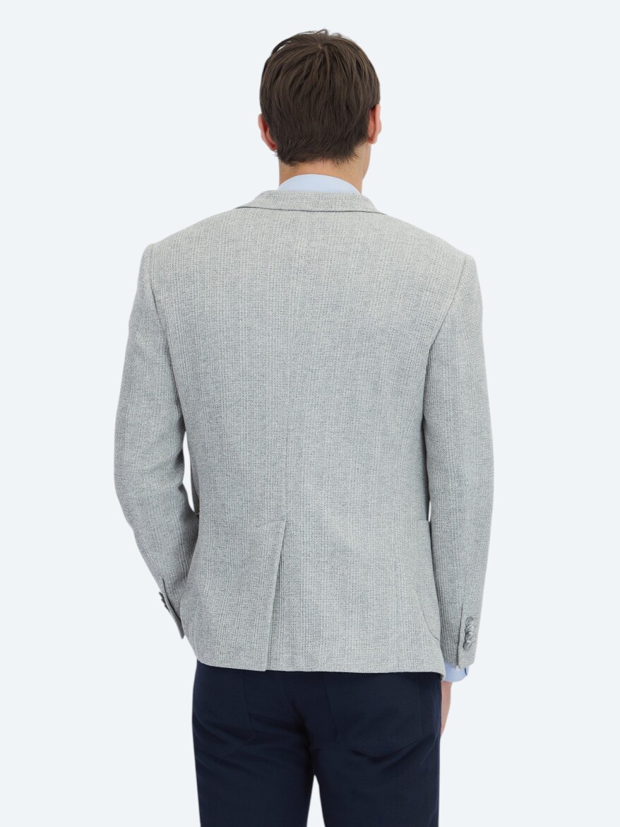 Gri Kareli Modern Fit Pamuk Karışımlı Örme Ceket - 6