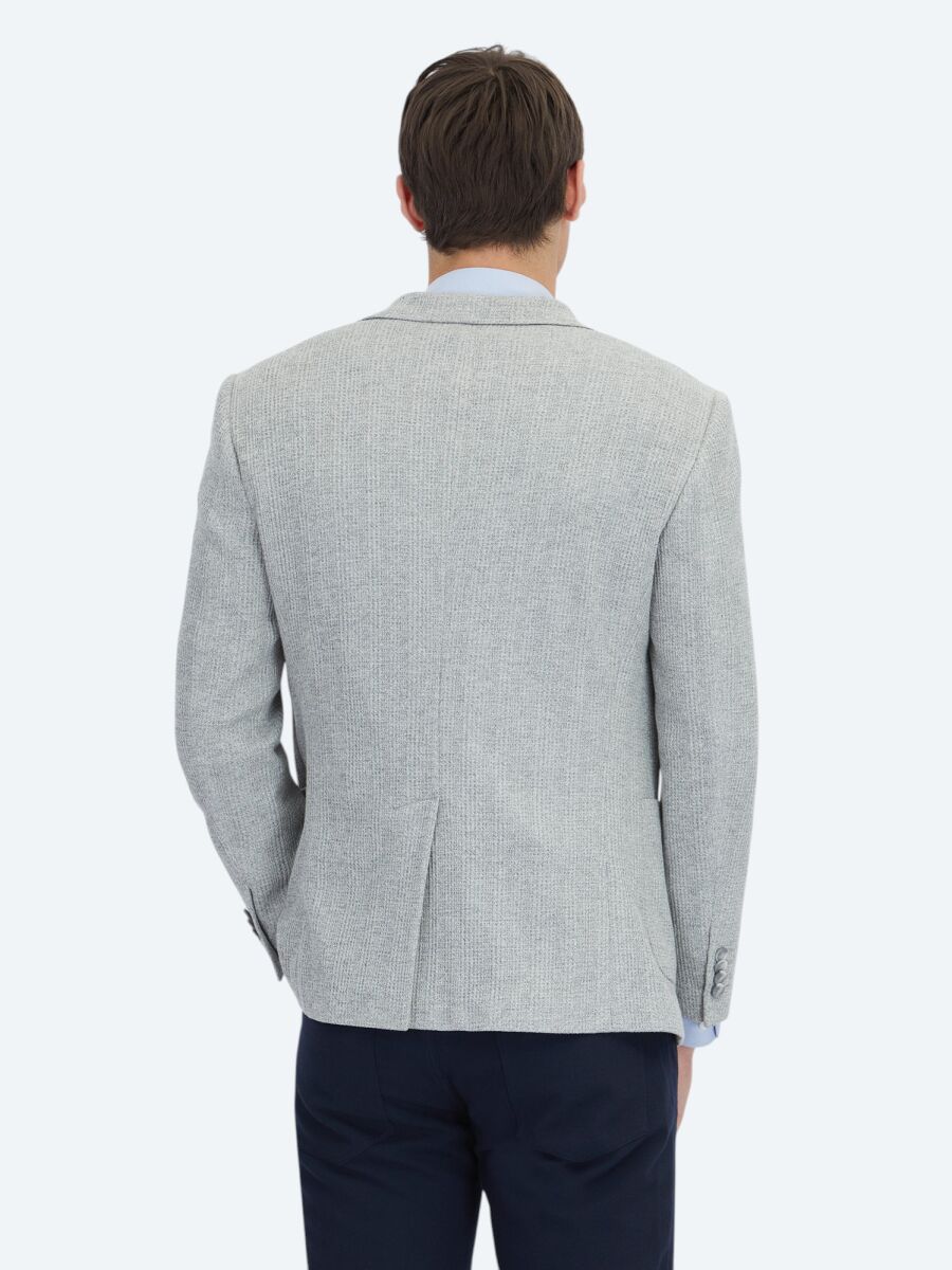 Gri Kareli Modern Fit Pamuk Karışımlı Örme Ceket - 6