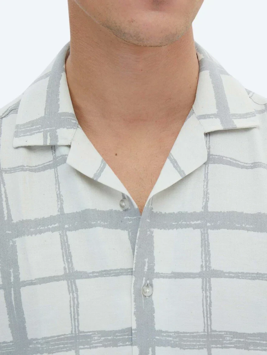 Gri Kareli Regular Fit Dokuma Casual Pamuk Karışımlı Gömlek - 4