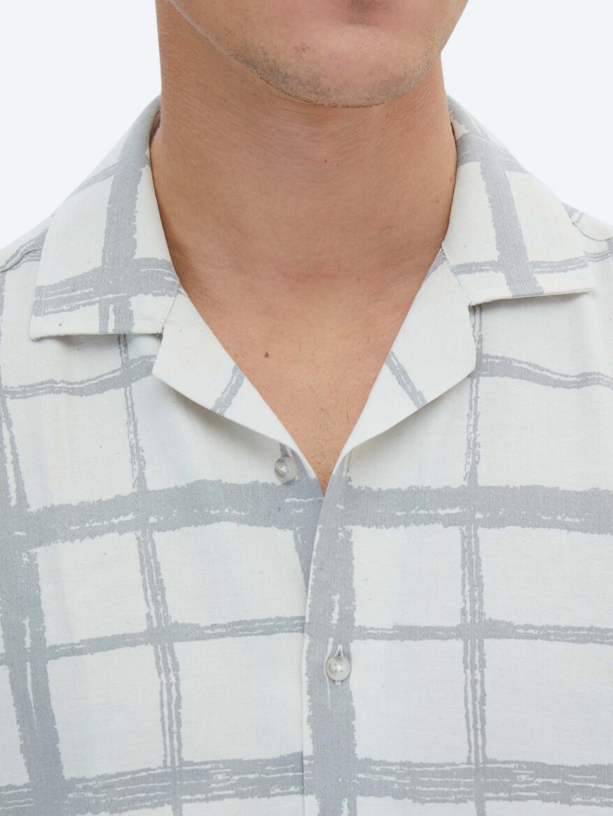 Gri Kareli Regular Fit Dokuma Casual Pamuk Karışımlı Gömlek - 4