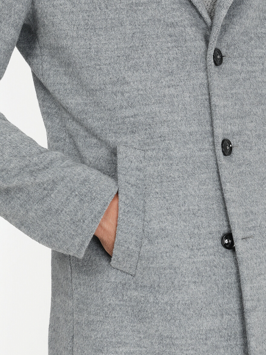 Gri Loose Fit Kelebek Yaka Klasik Örme Palto - 4
