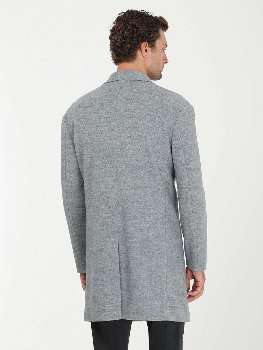 Gri Loose Fit Kelebek Yaka Klasik Örme Palto - 6