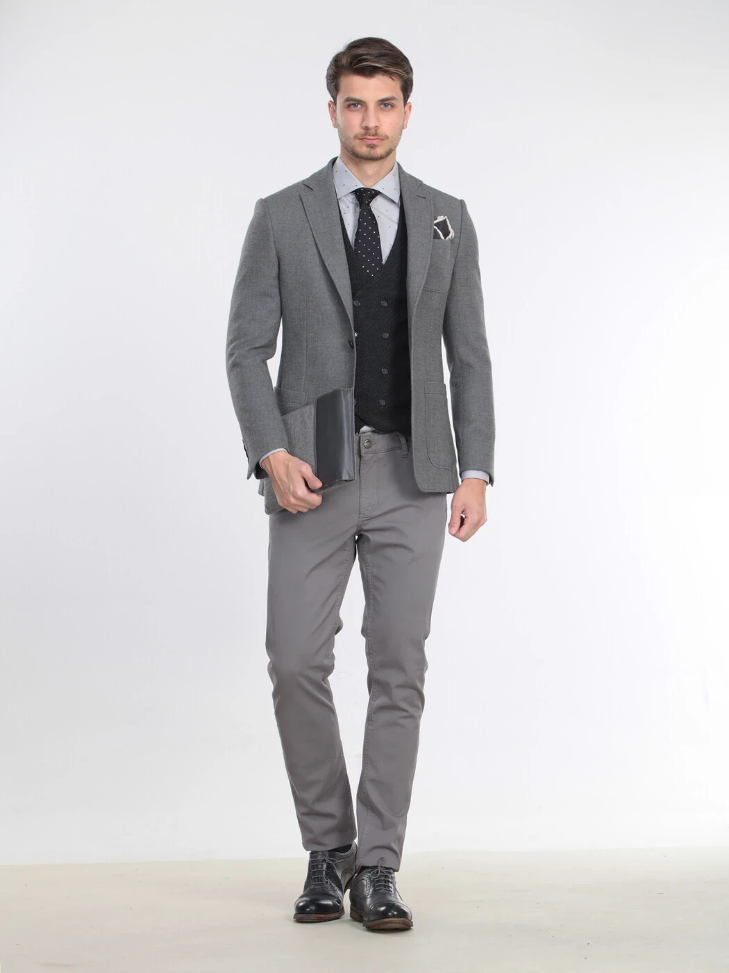 Gri Mikro Modern Fit Pamuk Karışımlı Ceket - 1