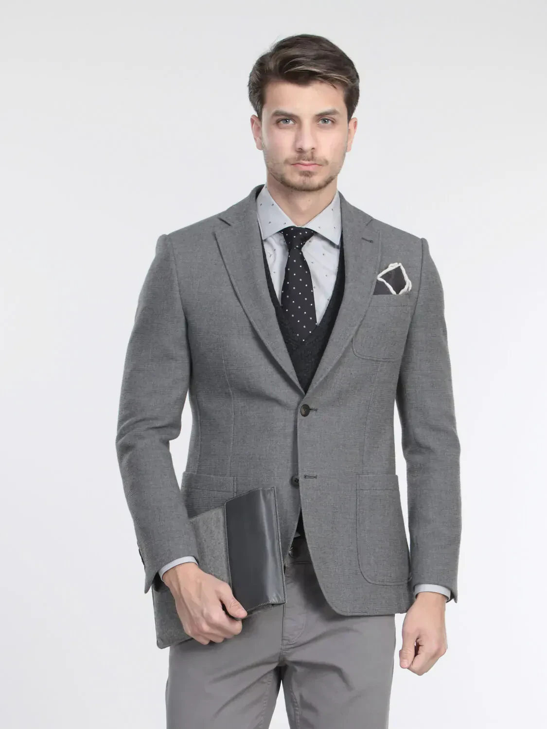 Gri Mikro Modern Fit Pamuk Karışımlı Ceket - 2
