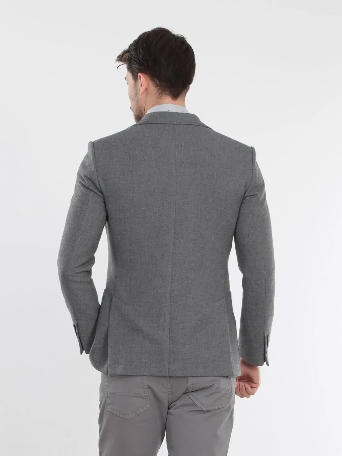 Gri Mikro Modern Fit Pamuk Karışımlı Ceket - 4