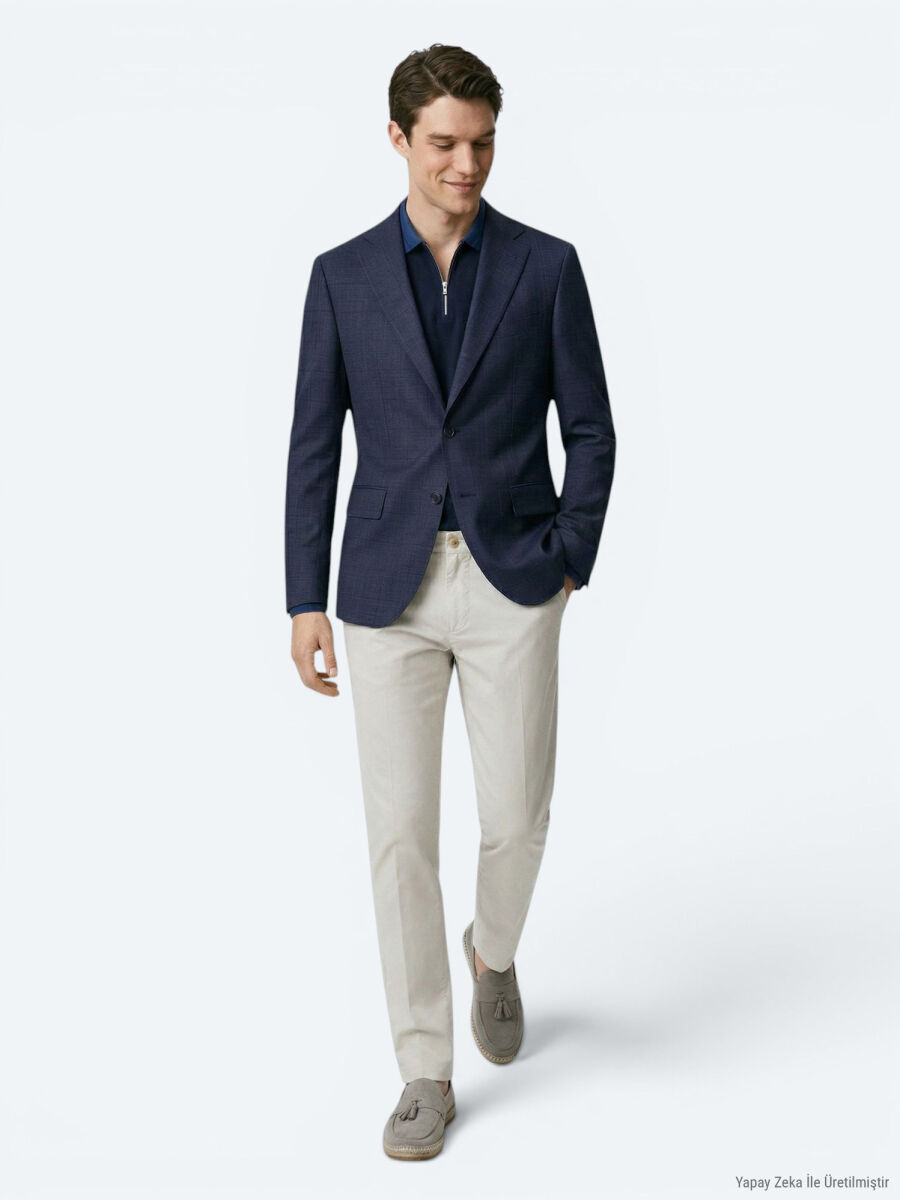 Gri Mikro Modern Fit Yün Karışımlı Ceket - 4