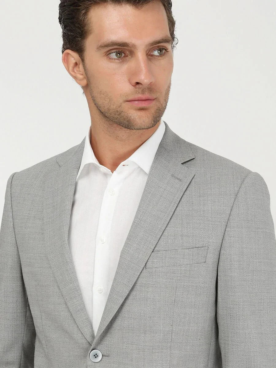 Gri Mikro Modern Fit Yün Karışımlı Takım Elbise - 4