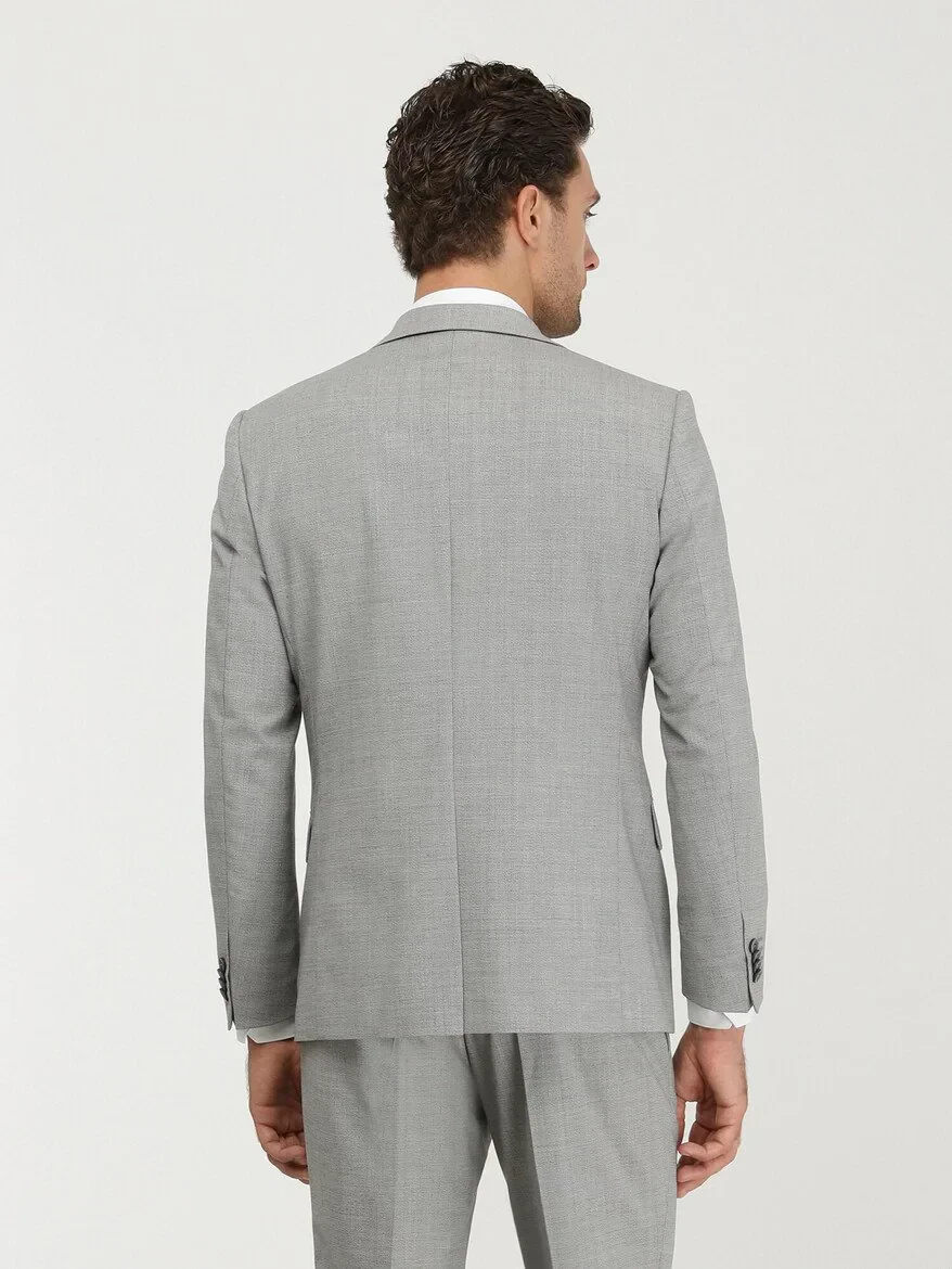 Gri Mikro Modern Fit Yün Karışımlı Takım Elbise - 7