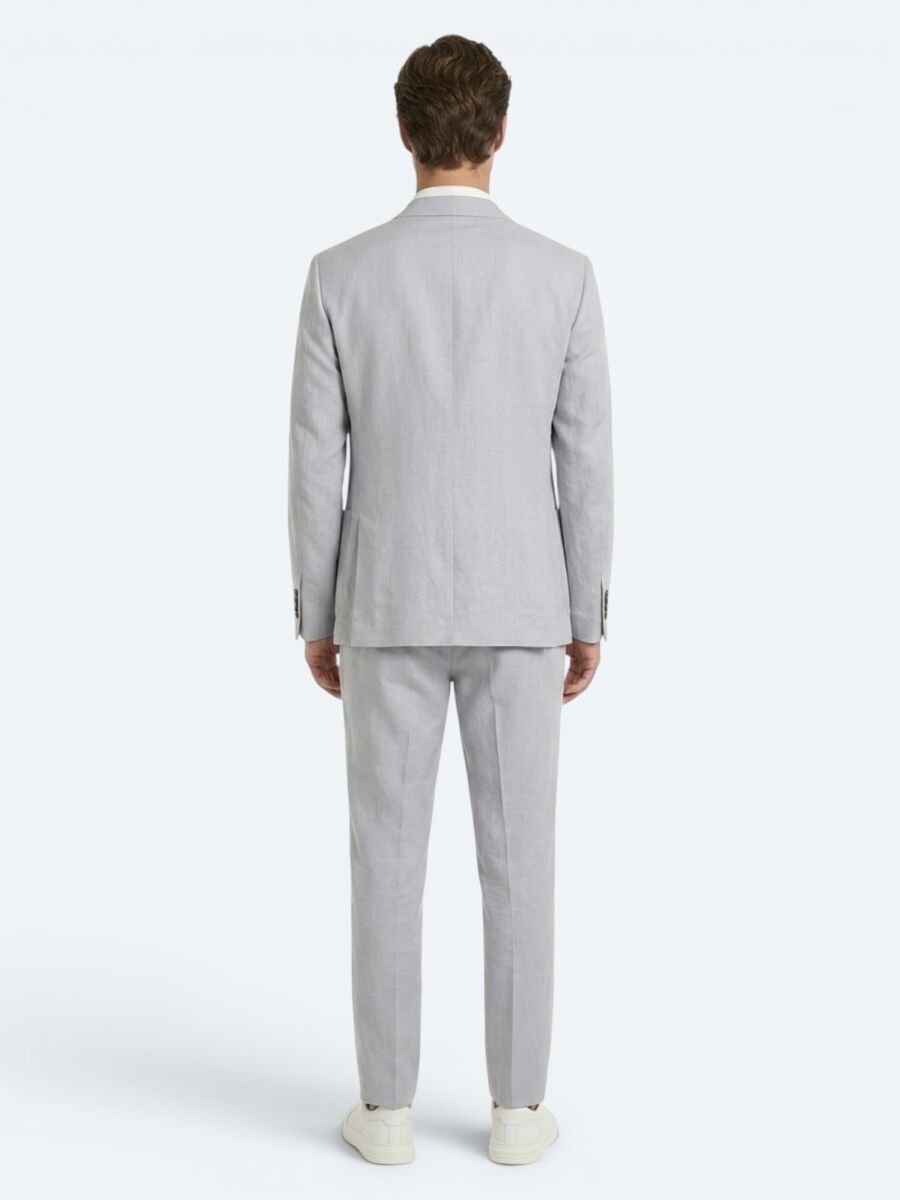 Gri Modern Fit Keten Karışımlı Takım Elbise - 4