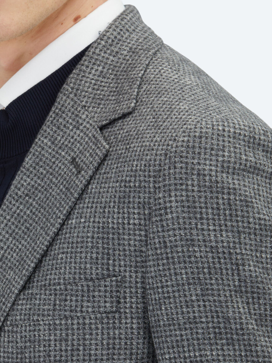 Gri Modern Fit Yün Karışımlı Ceket - 4