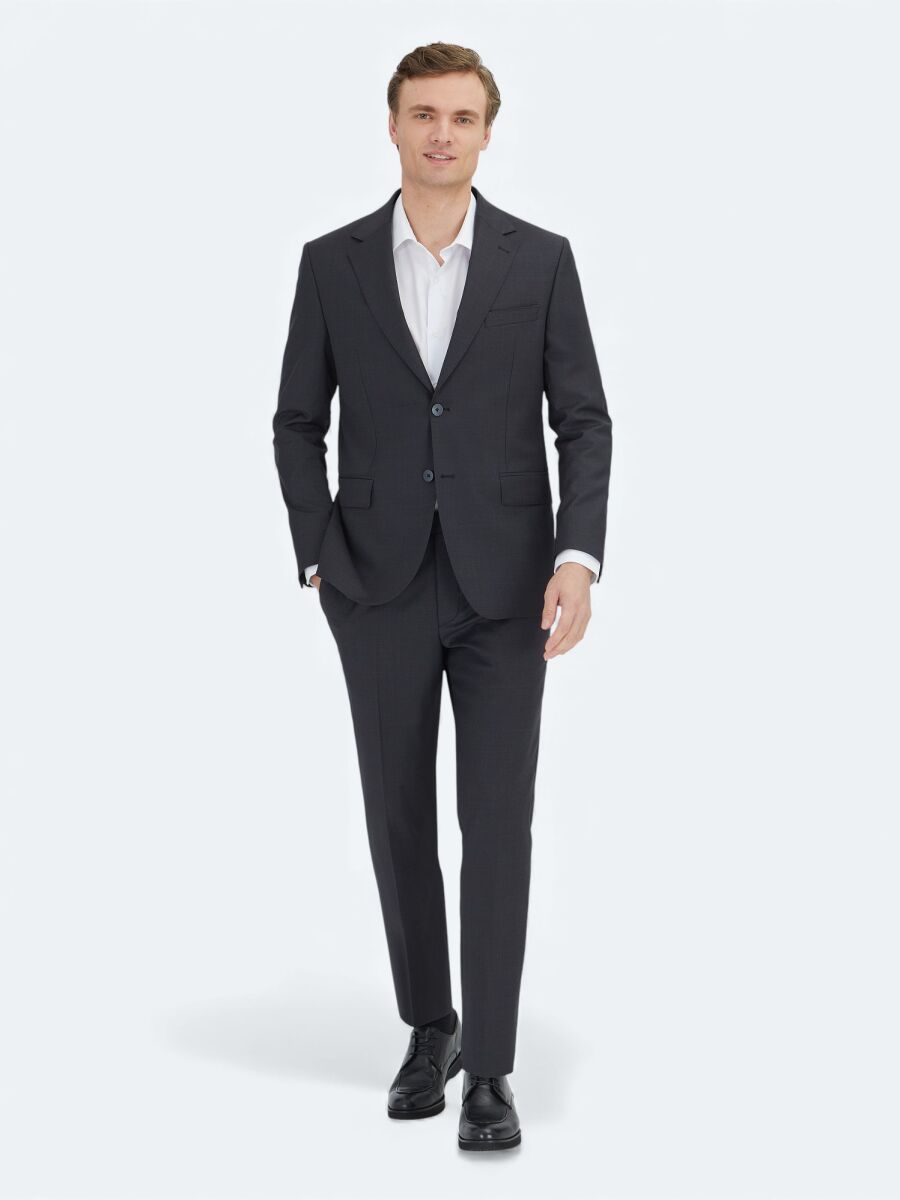 Gri Modern Fit Yün Karışımlı Takım Elbise - 1