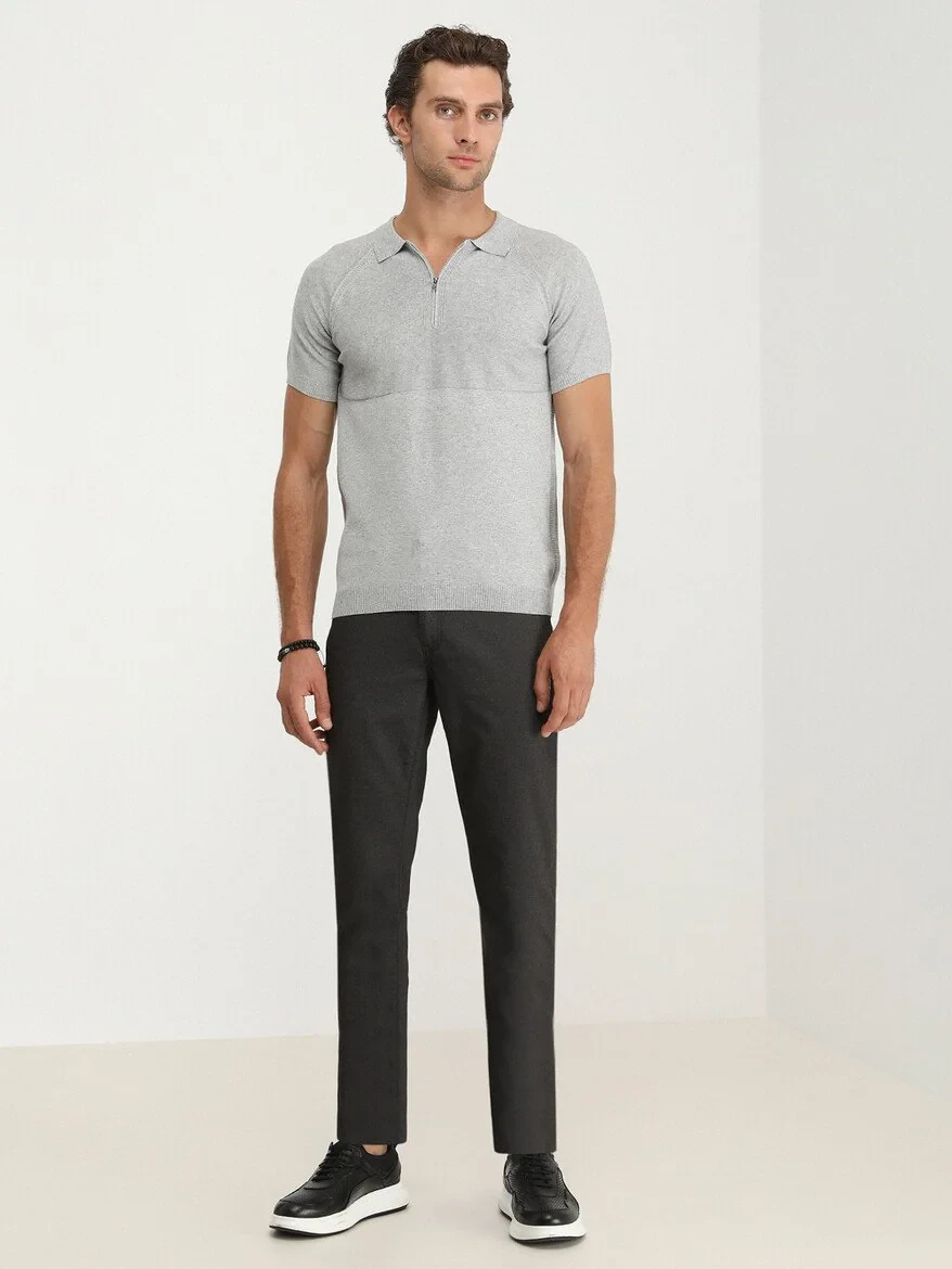 Gri Polo Yaka Jakarlı Triko - 2