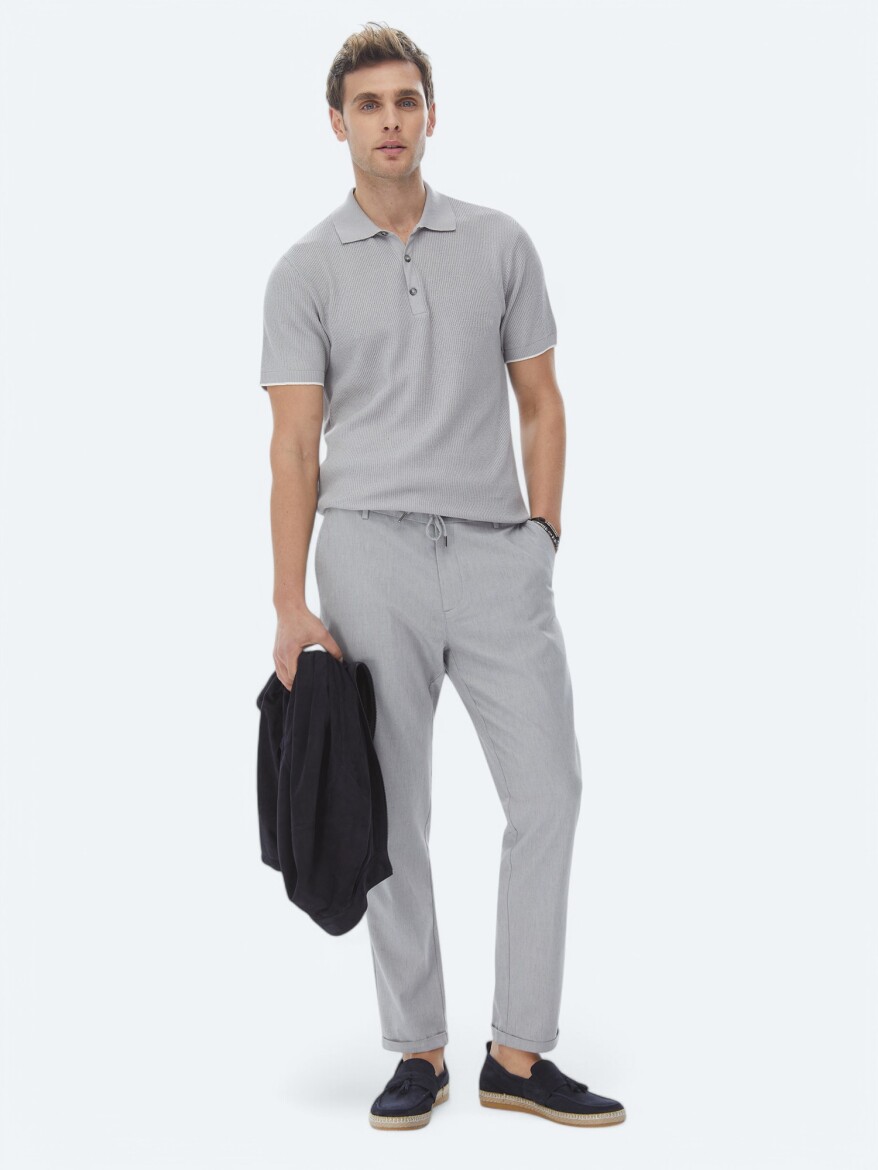 Gri Polo Yaka Jakarlı Triko - 3