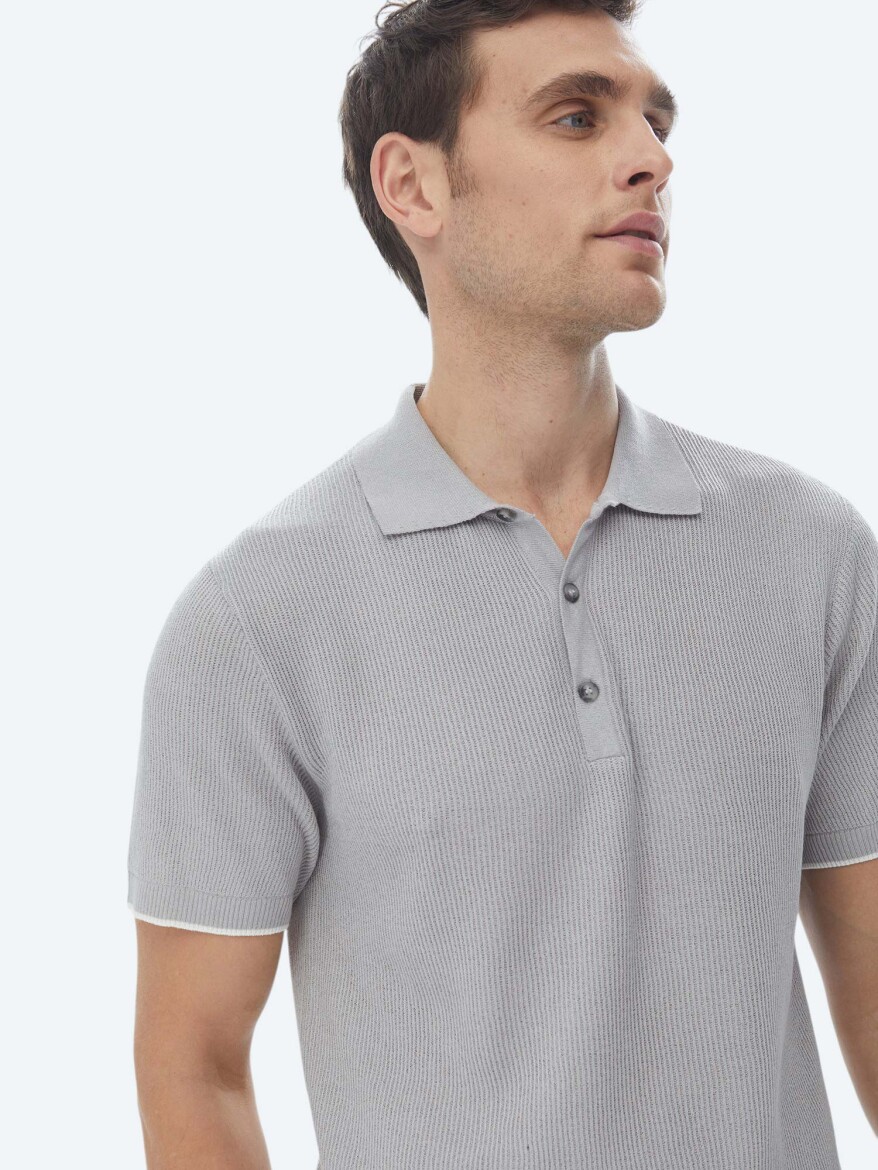 Gri Polo Yaka Jakarlı Triko - 4