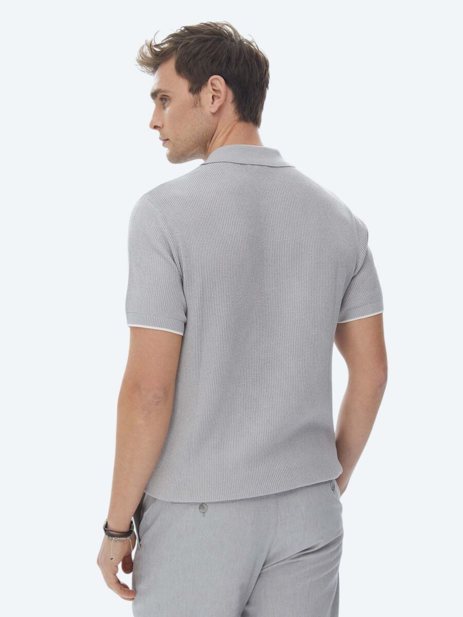 Gri Polo Yaka Jakarlı Triko - 7