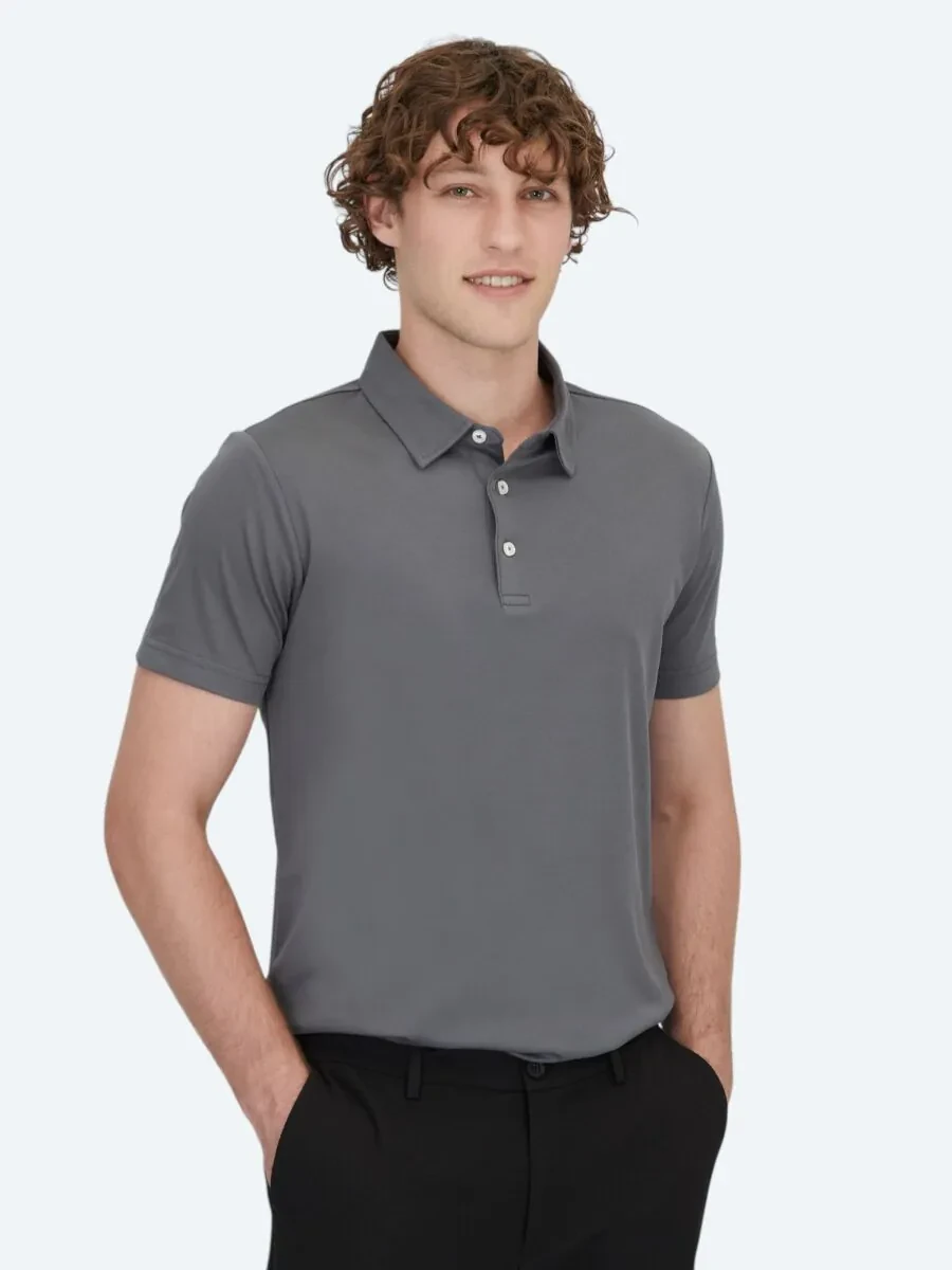 Gri Polo Yaka Pamuk Karışımlı T-Shirt - 1