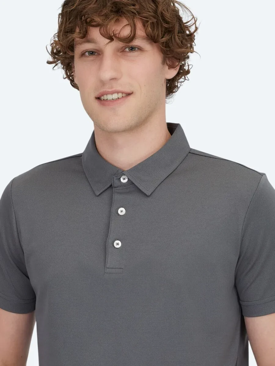 Gri Polo Yaka Pamuk Karışımlı T-Shirt - 3