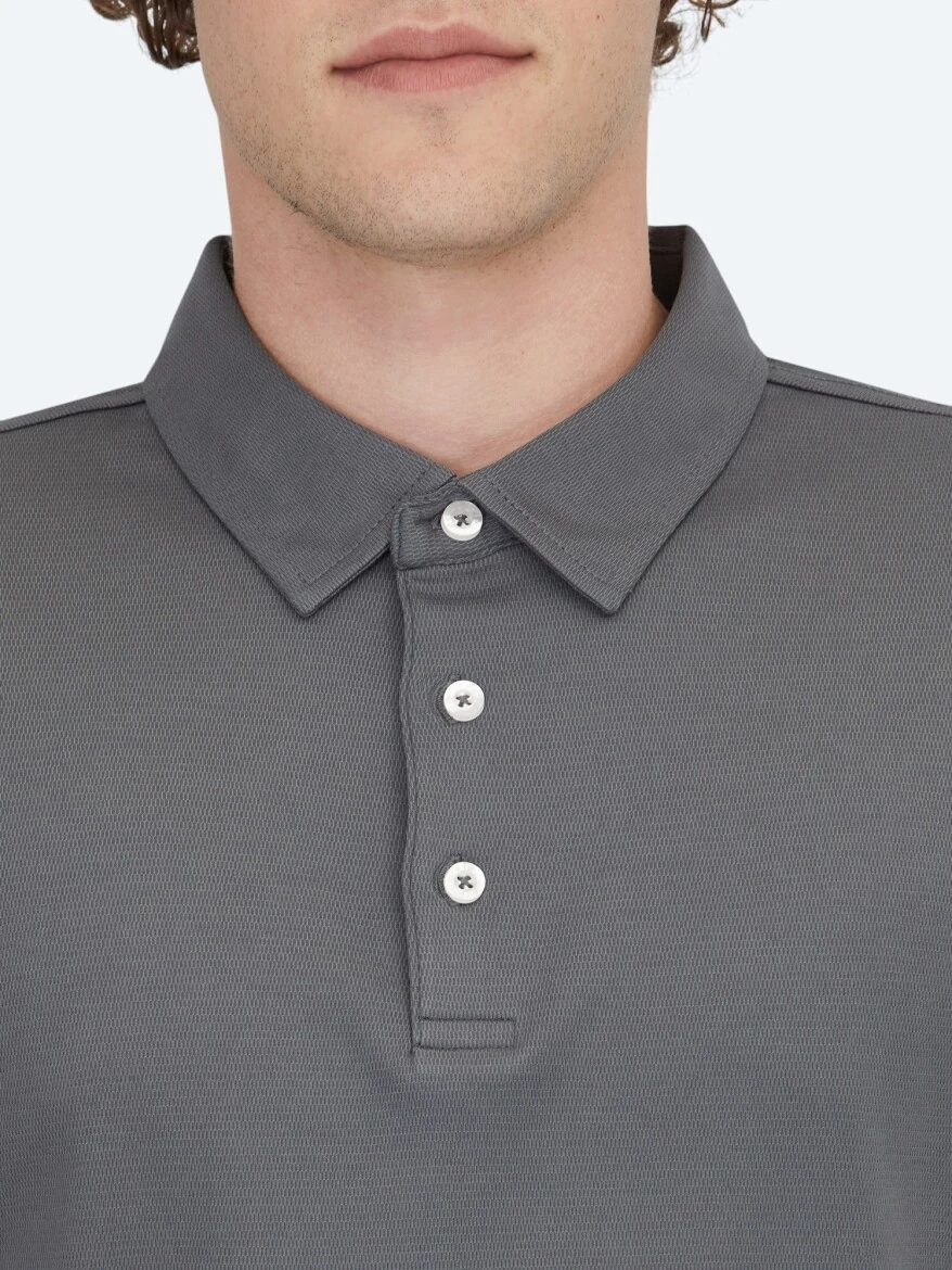 Gri Polo Yaka Pamuk Karışımlı T-Shirt 