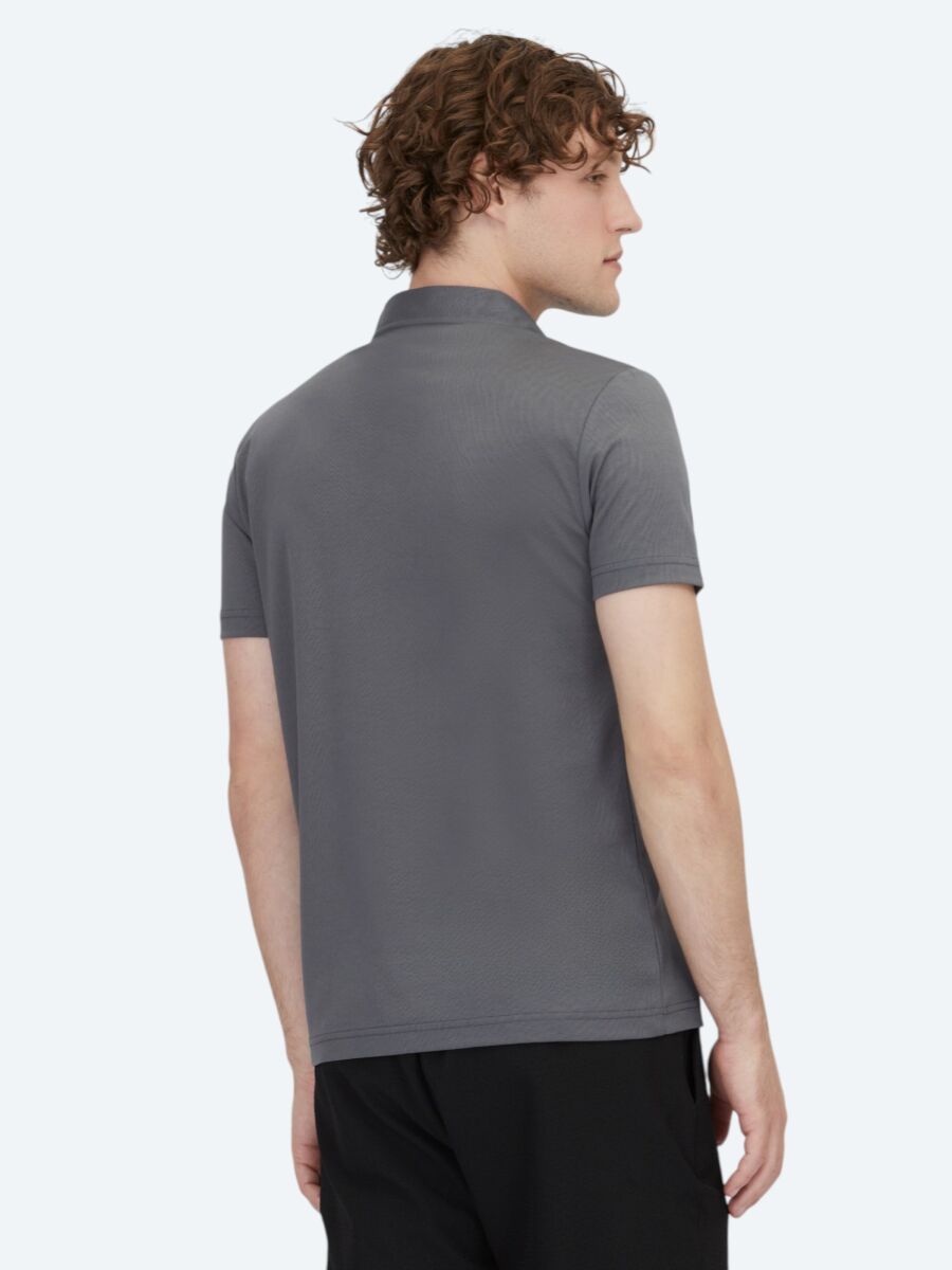 Gri Polo Yaka Pamuk Karışımlı T-Shirt - 5
