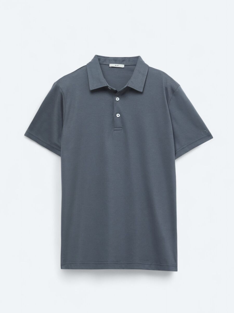 Gri Polo Yaka Pamuk Karışımlı T-Shirt - 6