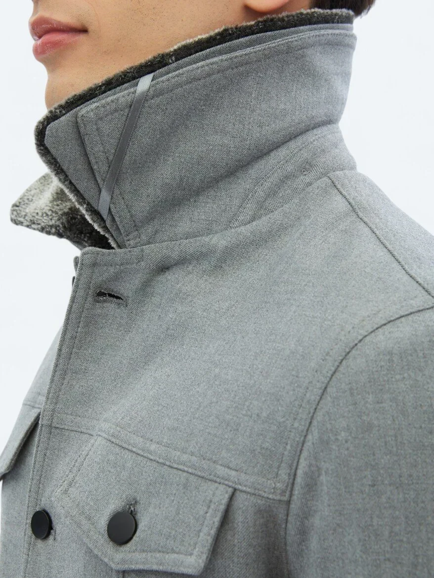 Gri Regular Fit Casual Dokuma Mont - 6