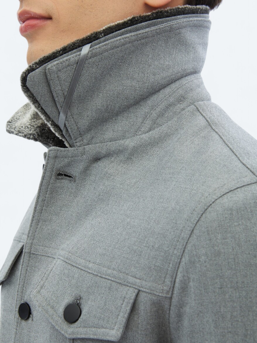 Gri Regular Fit Casual Dokuma Mont - 6