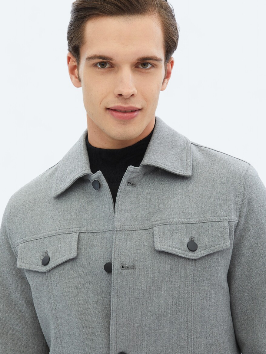Gri Regular Fit Casual Dokuma Mont - 9