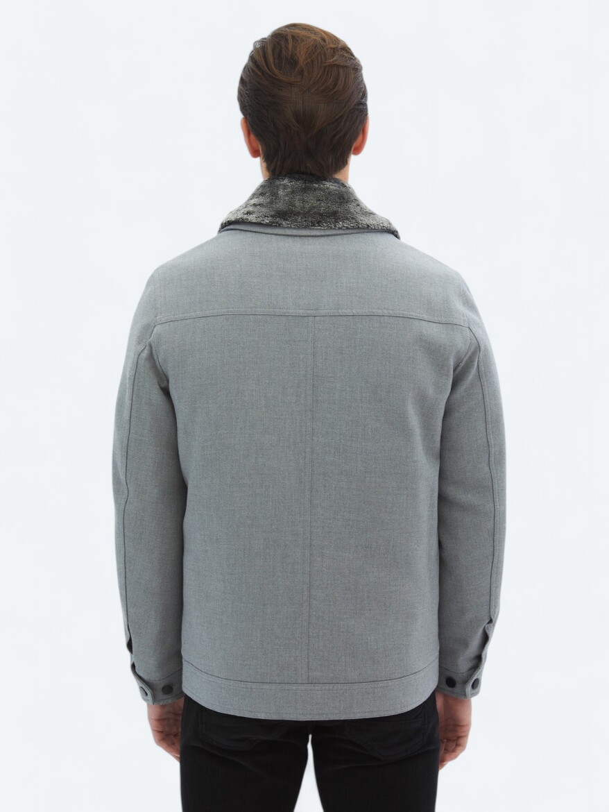 Gri Regular Fit Casual Dokuma Mont - 12