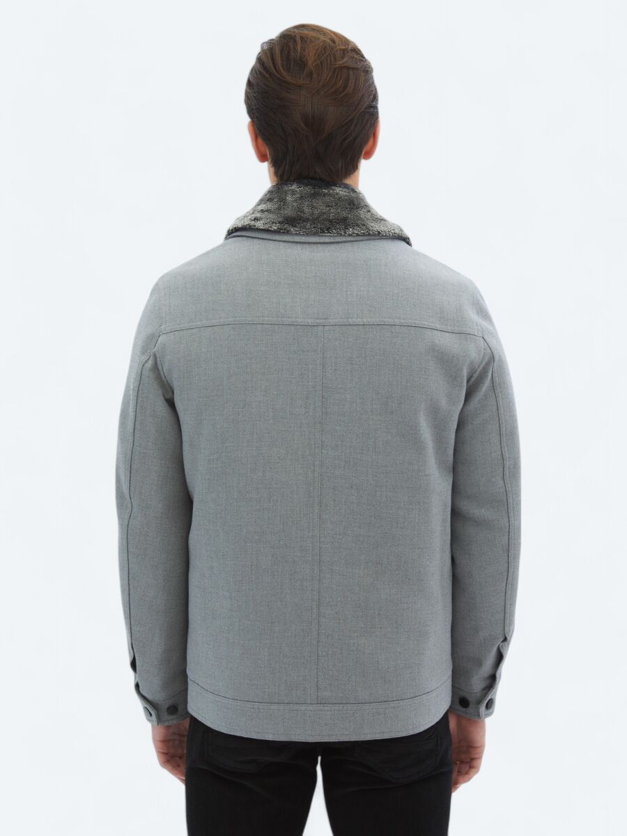 Gri Regular Fit Casual Dokuma Mont - 12