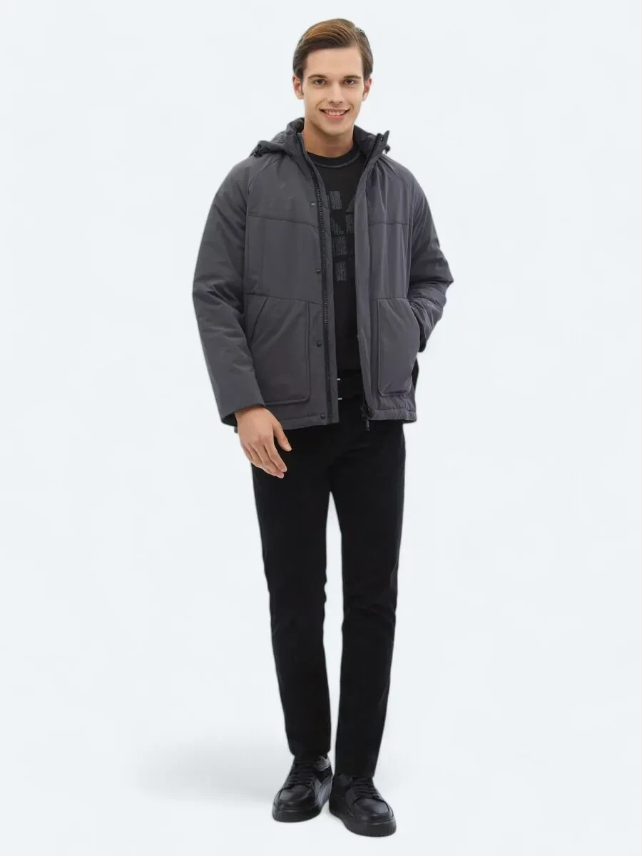 Gri Regular Fit Casual Dokuma Mont - 2