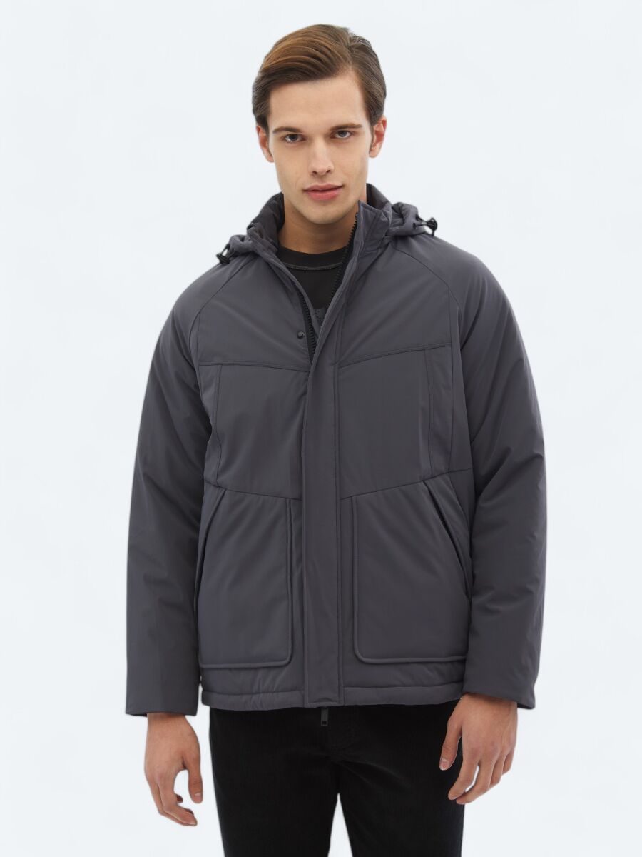 Gri Regular Fit Casual Dokuma Mont - 1