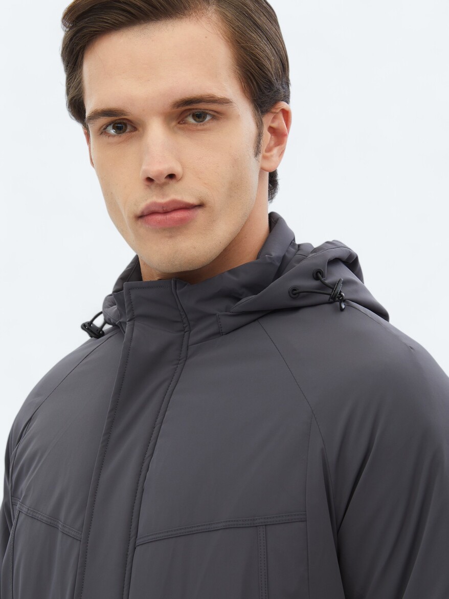 Gri Regular Fit Casual Dokuma Mont - 4