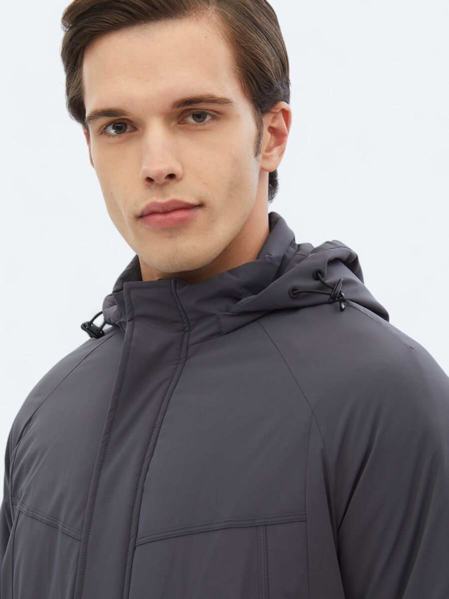 Gri Regular Fit Casual Dokuma Mont - 4