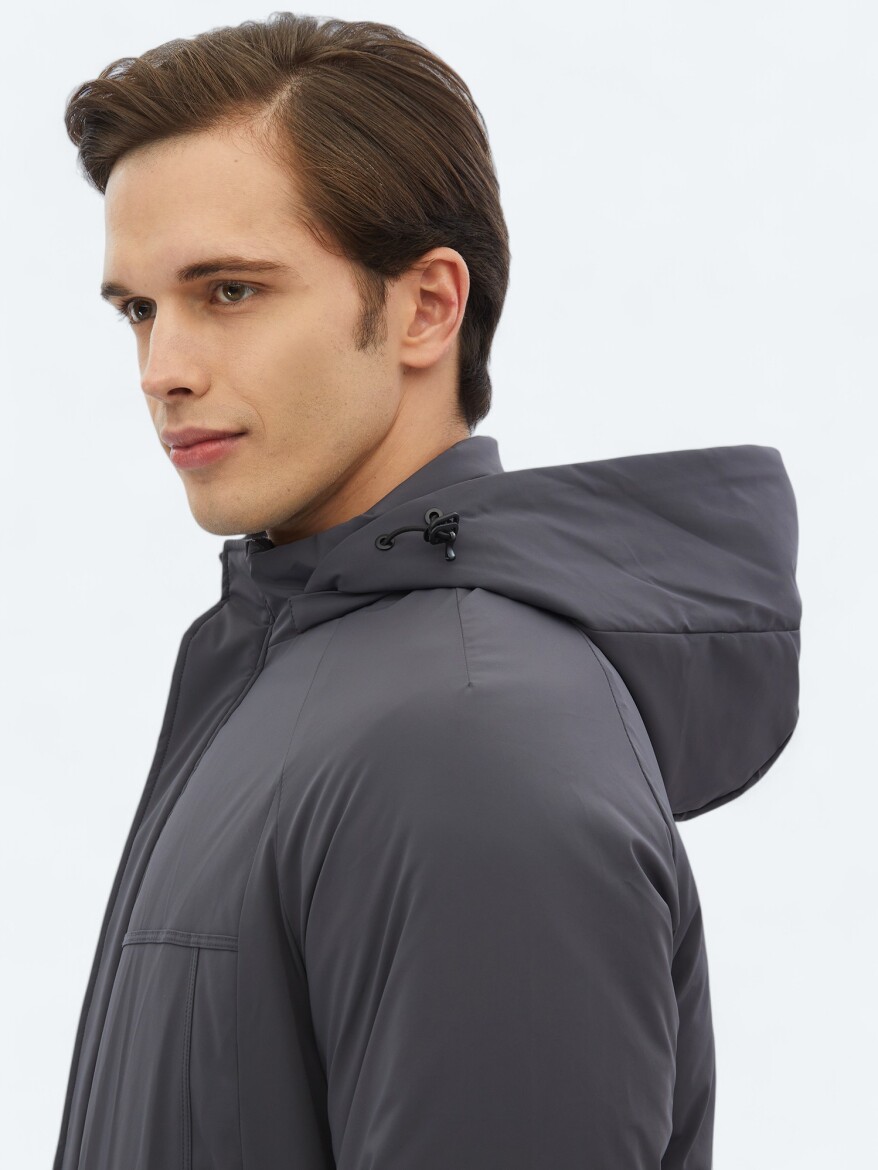 Gri Regular Fit Casual Dokuma Mont - 5