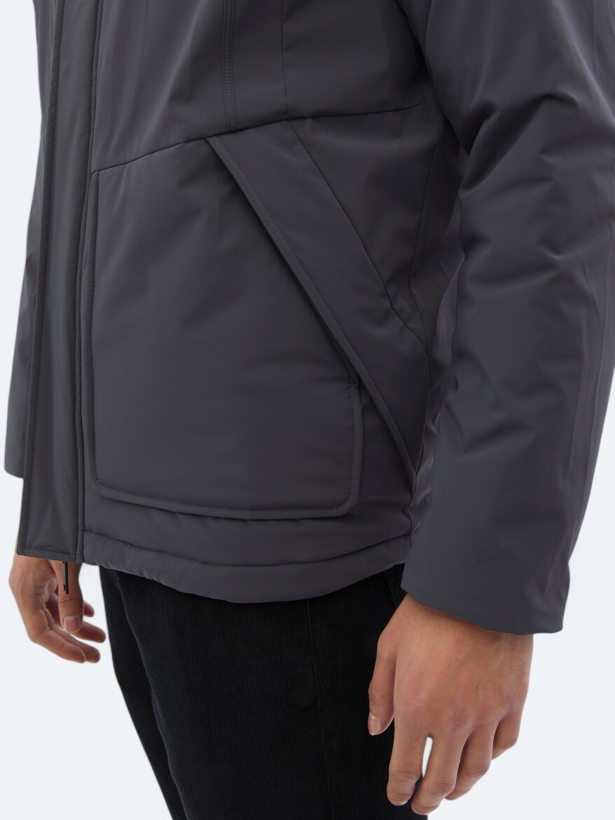 Gri Regular Fit Casual Dokuma Mont - 7