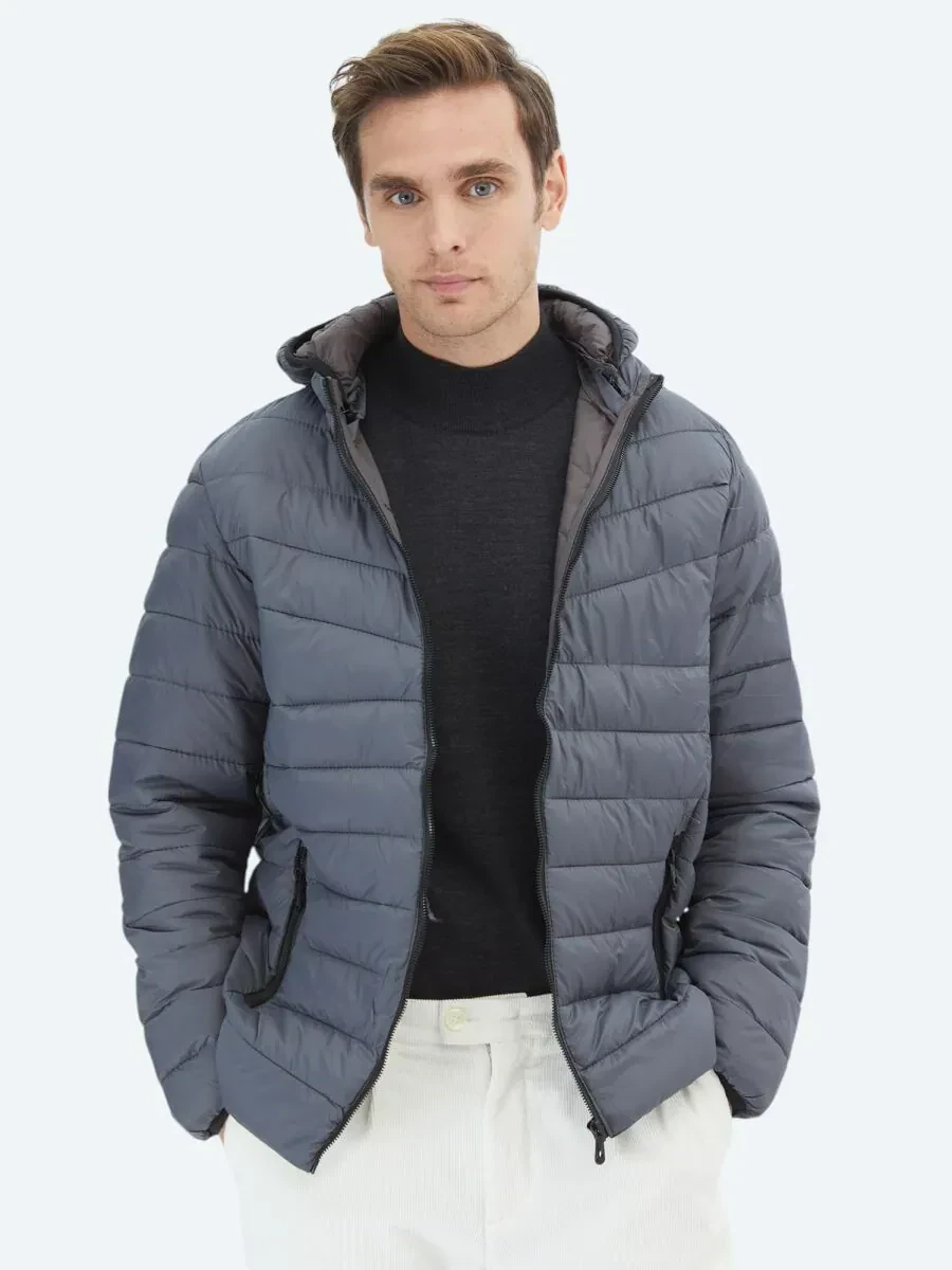 Gri Regular Fit Casual Dokuma Mont - 1