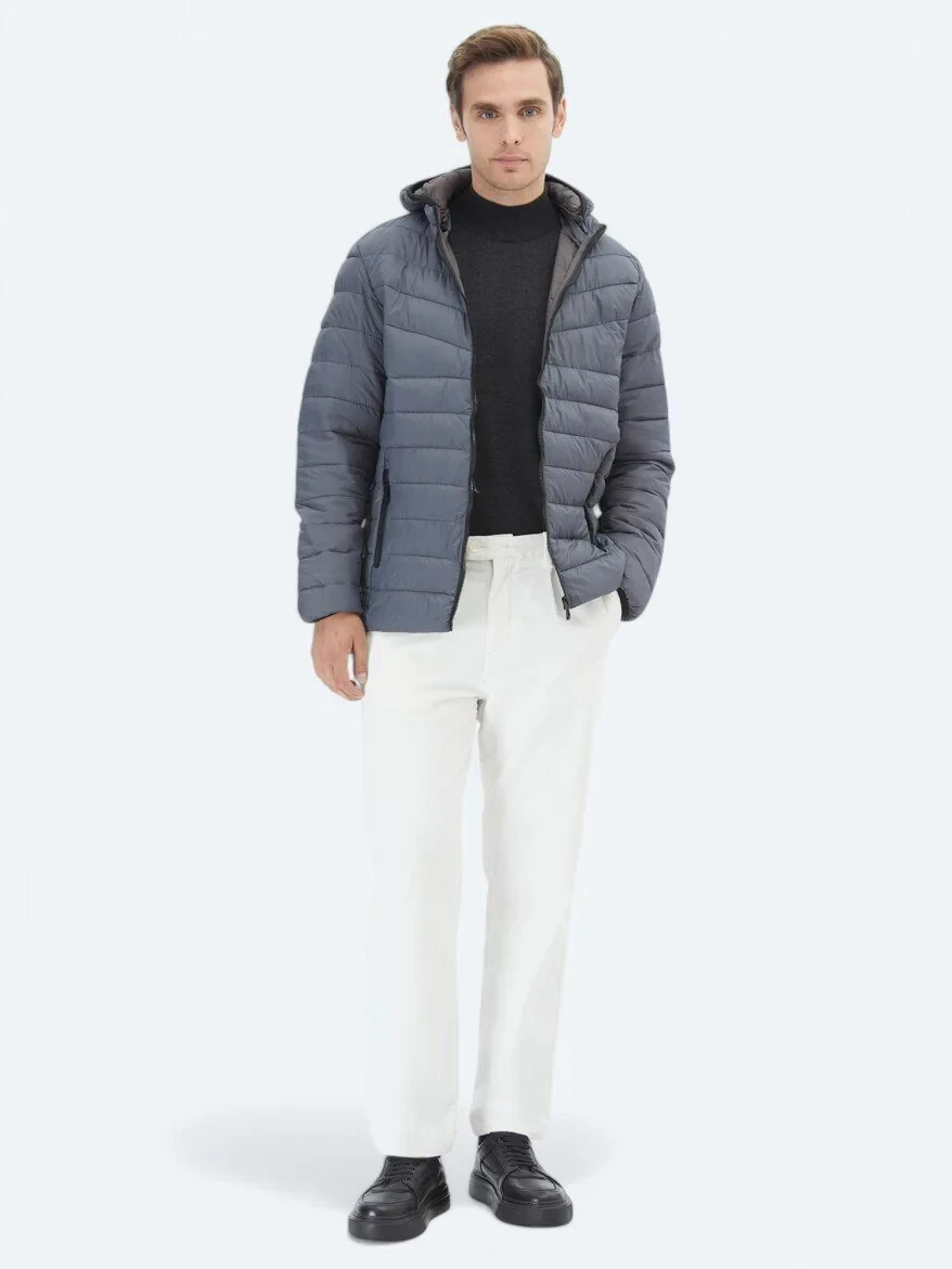 Gri Regular Fit Casual Dokuma Mont - 2