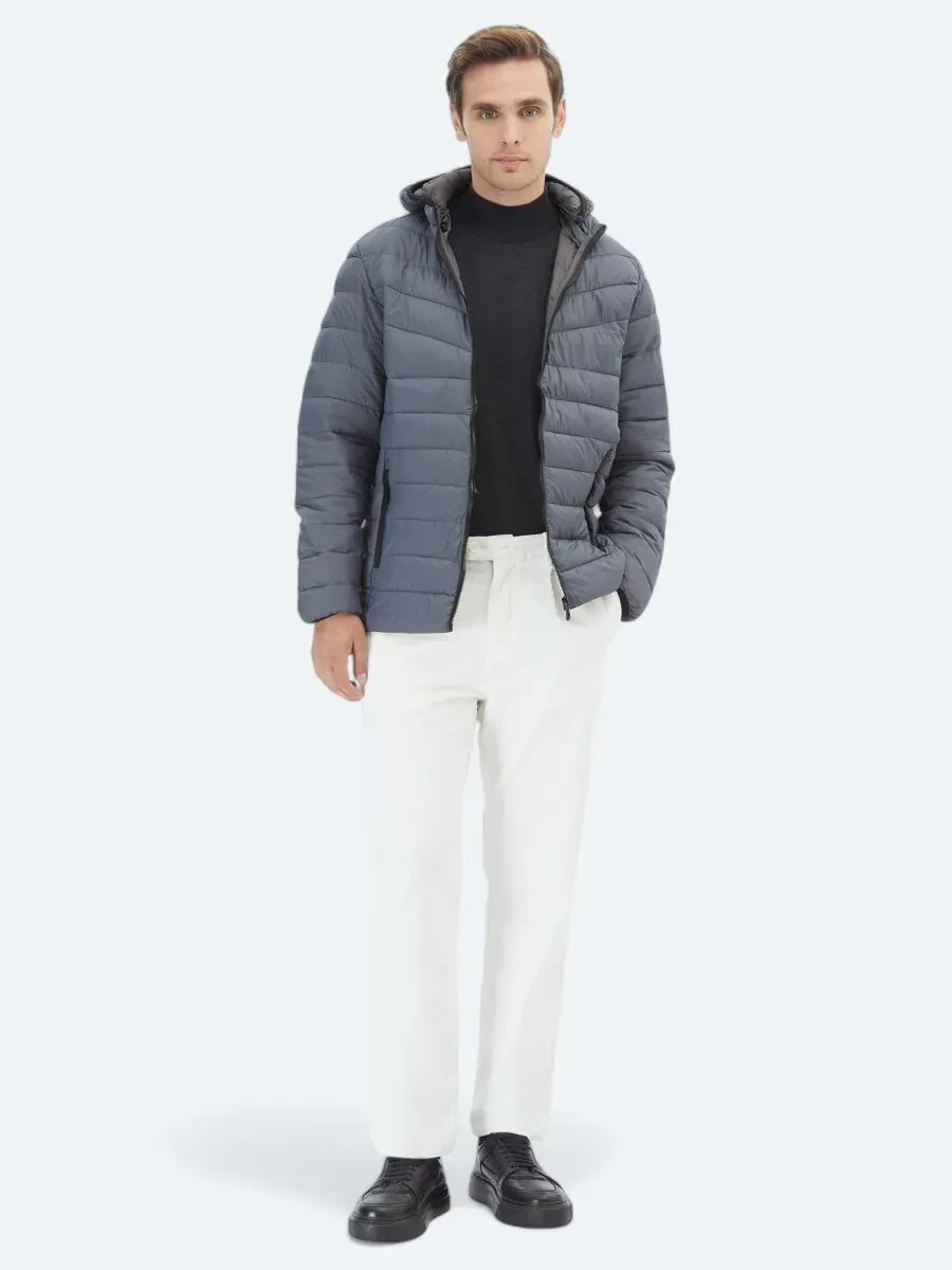 Gri Regular Fit Casual Dokuma Mont - 2