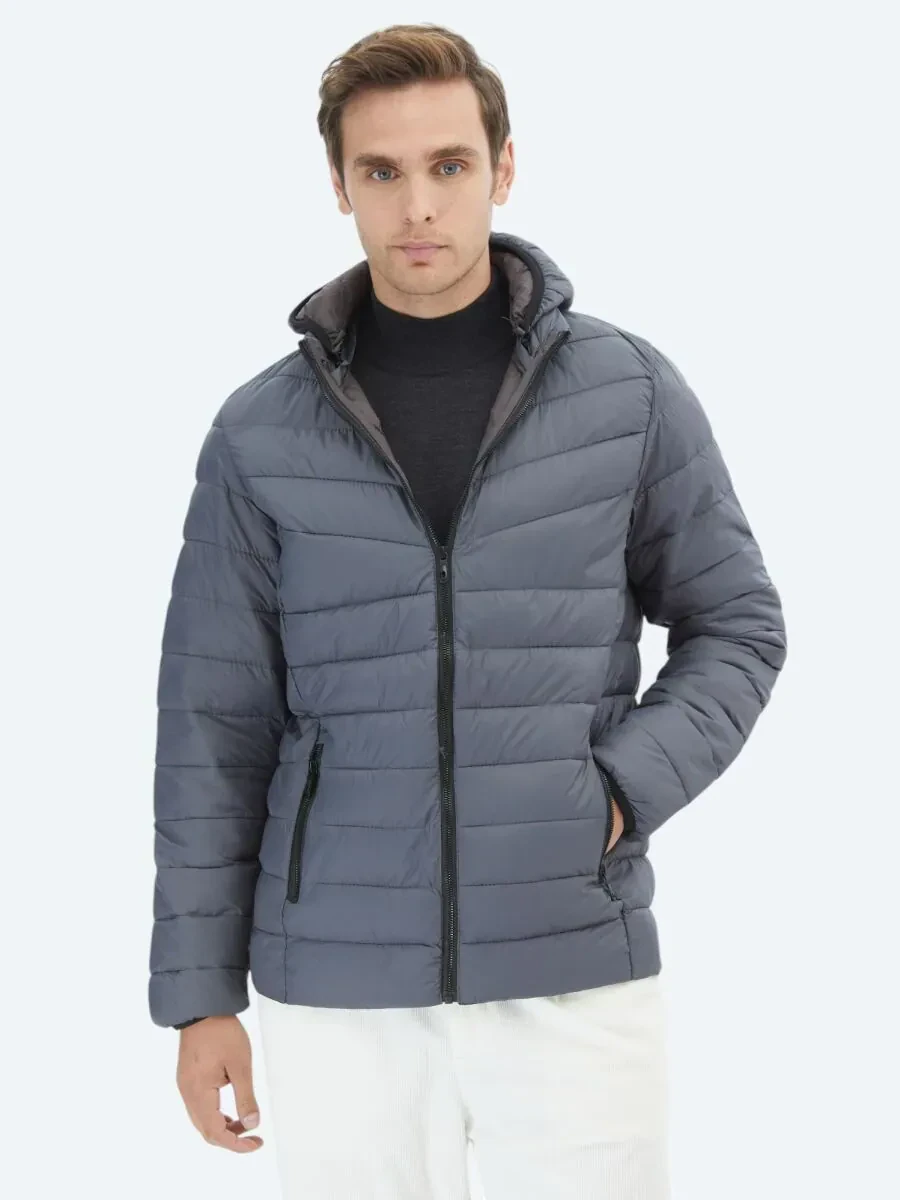 Gri Regular Fit Casual Dokuma Mont - 3