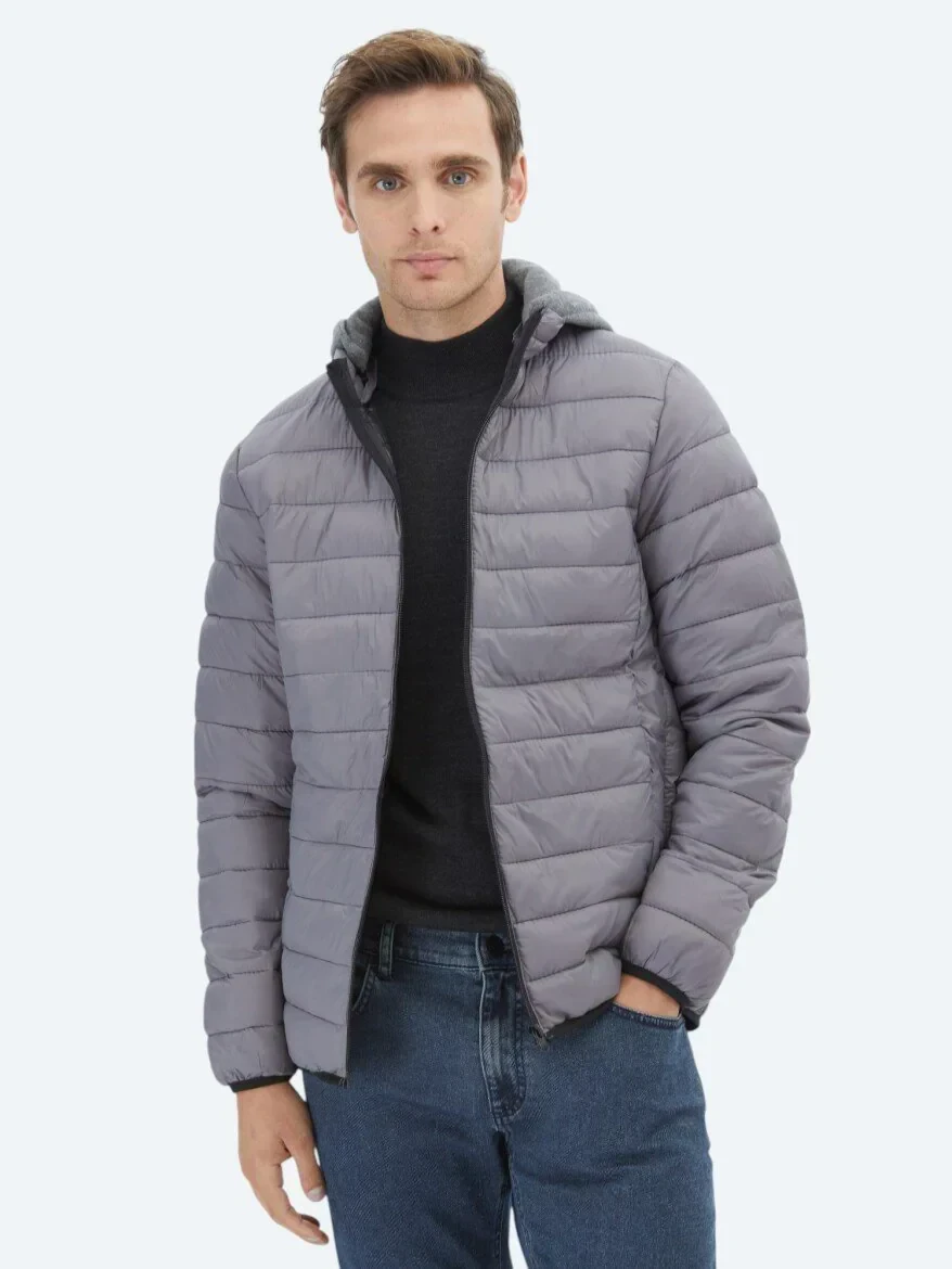 Gri Regular Fit Casual Dokuma Mont - 1
