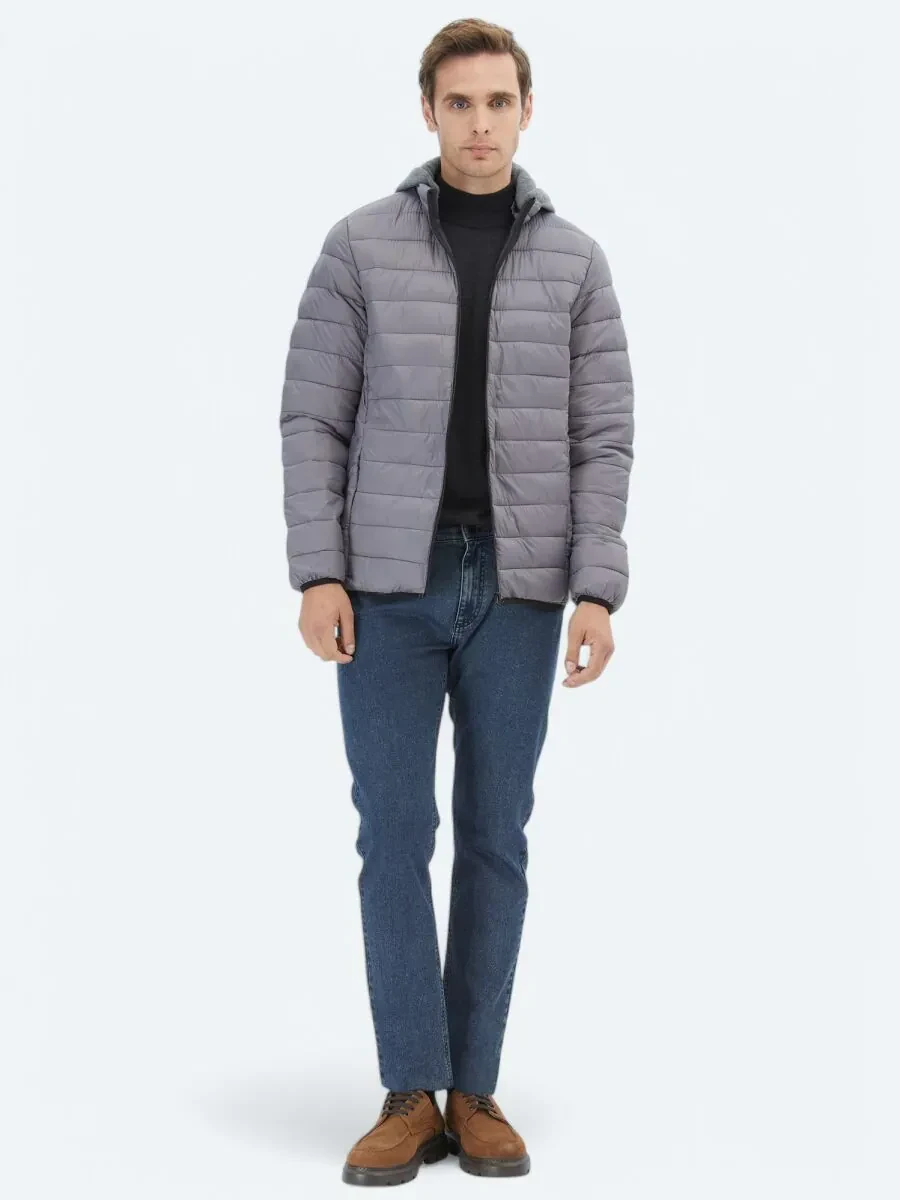 Gri Regular Fit Casual Dokuma Mont - 2