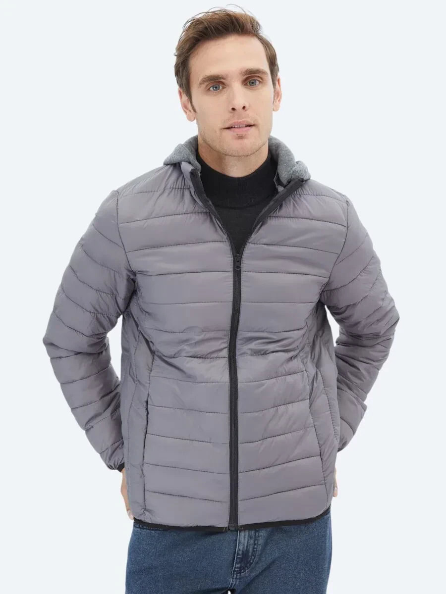 Gri Regular Fit Casual Dokuma Mont - 3