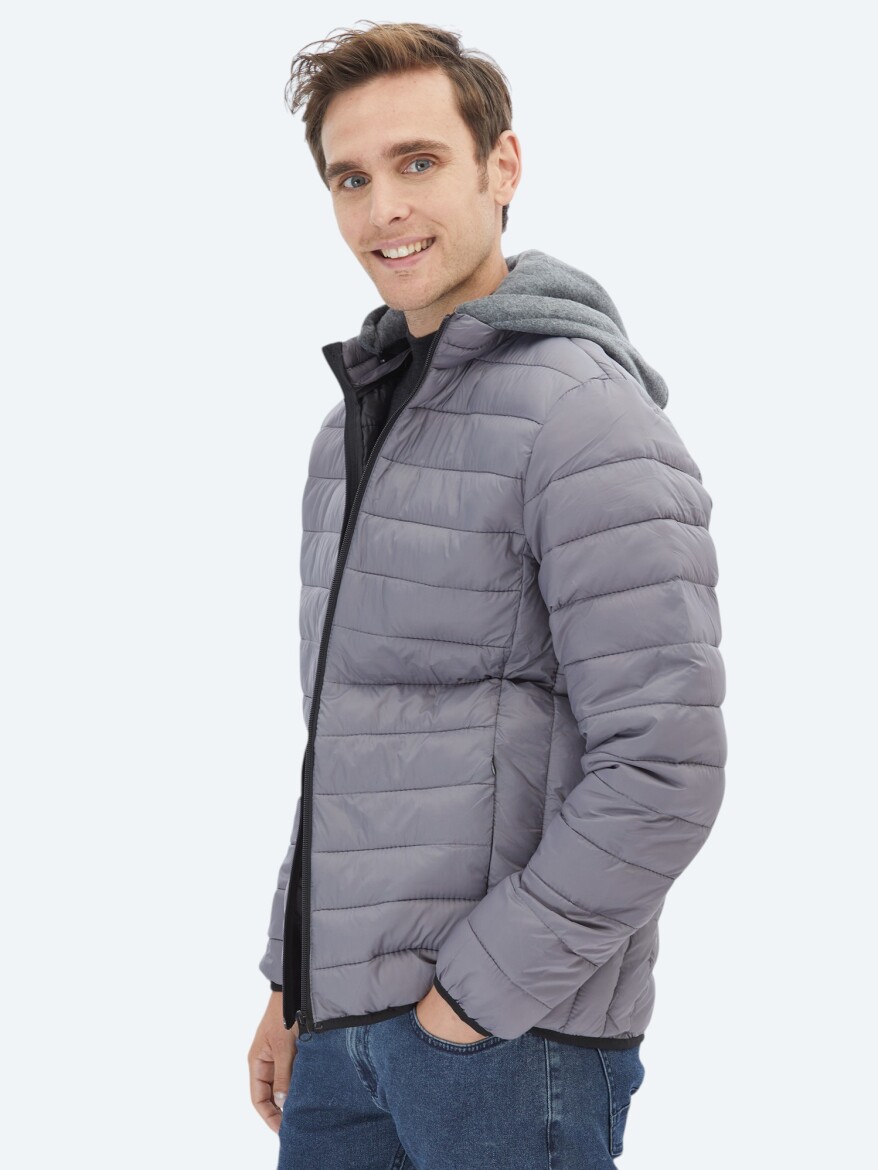 Gri Regular Fit Casual Dokuma Mont - 4