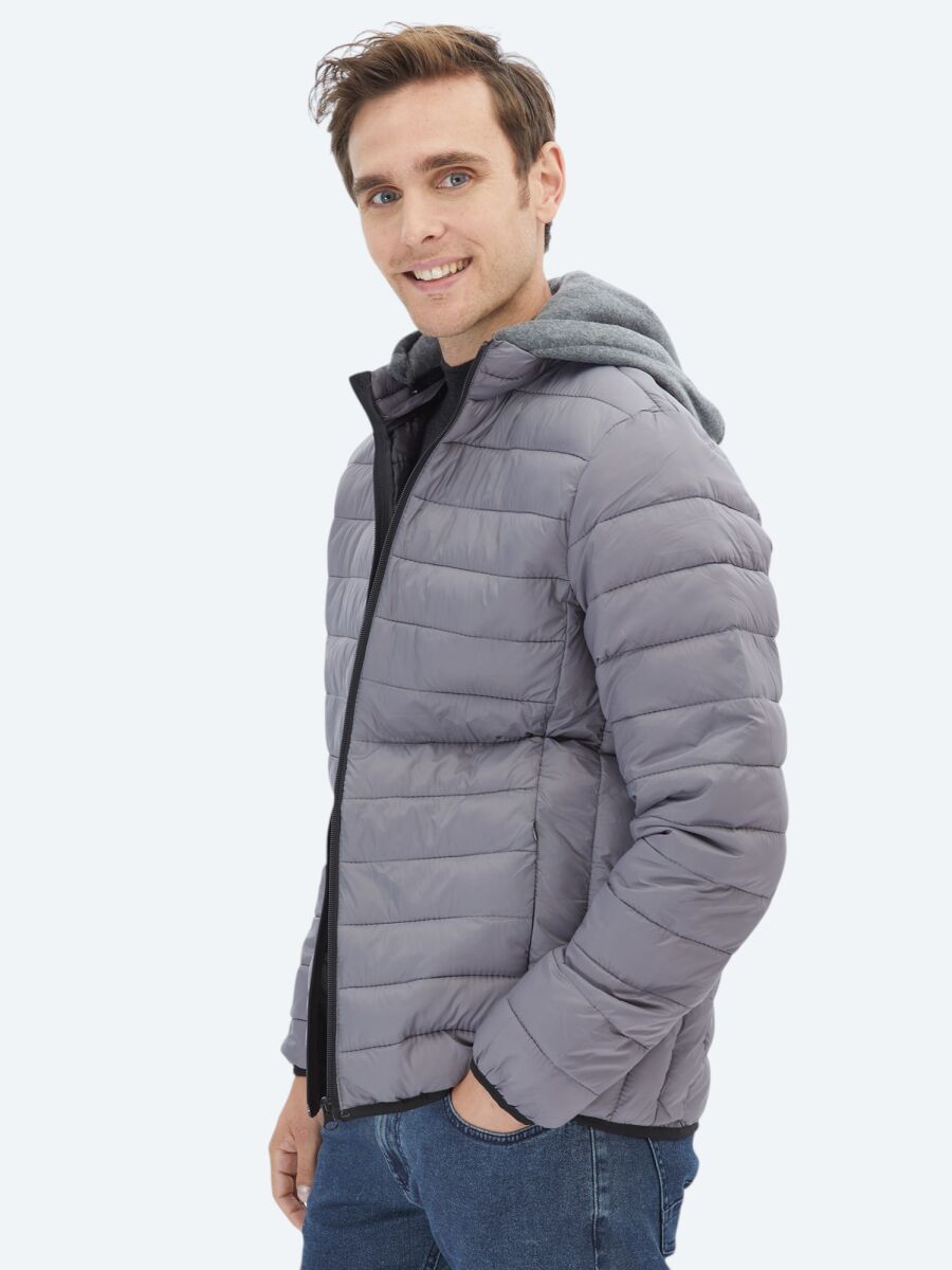Gri Regular Fit Casual Dokuma Mont - 4
