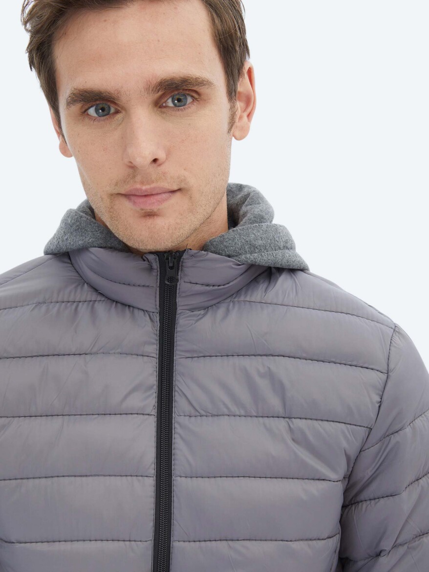 Gri Regular Fit Casual Dokuma Mont - 5