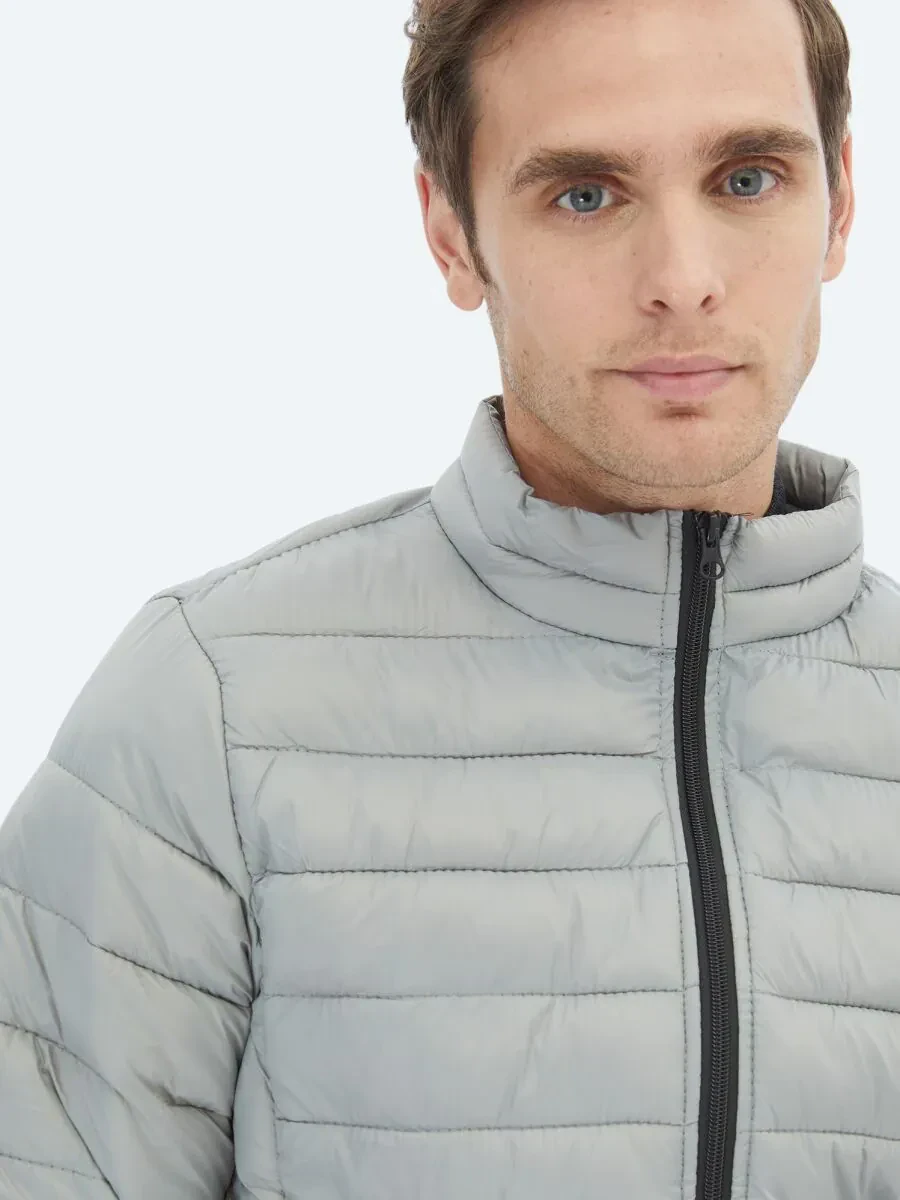 Gri Regular Fit Casual Dokuma Mont - 4