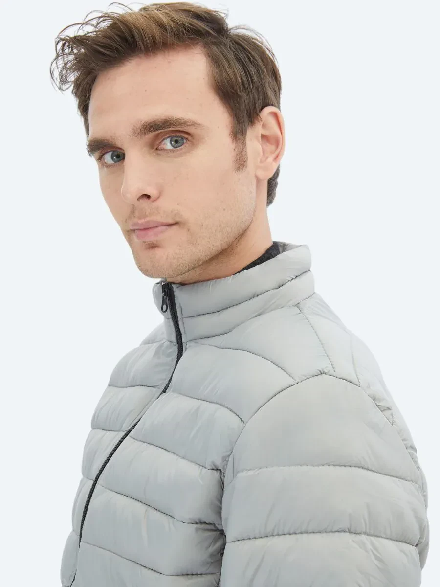 Gri Regular Fit Casual Dokuma Mont - 5